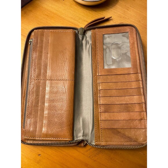 Lucky Brand Zip-around Leather Wallet Camel Color Cardholder Billfold - Picture 5 of 9